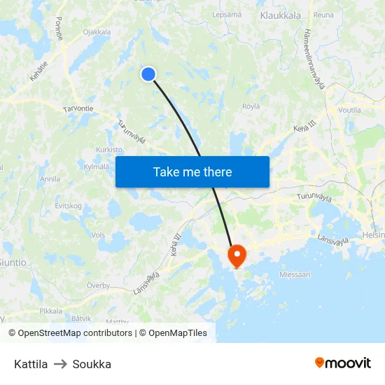 Kattila to Soukka map