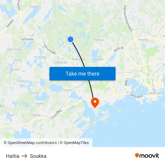 Haltia to Soukka map