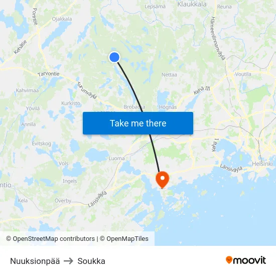 Nuuksionpää to Soukka map