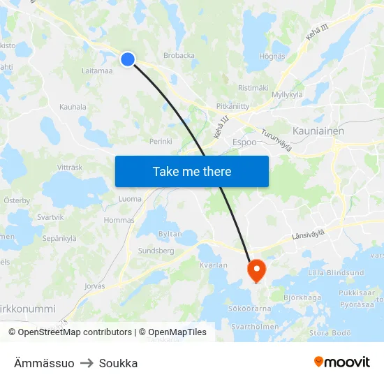 Ämmässuo to Soukka map