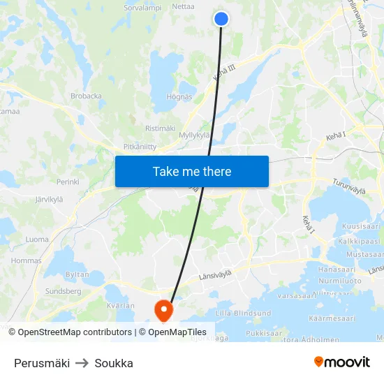 Perusmäki to Soukka map