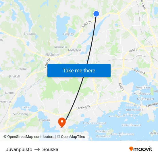 Juva Park to Soukka map