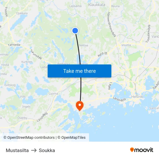 Mustasilta to Soukka map