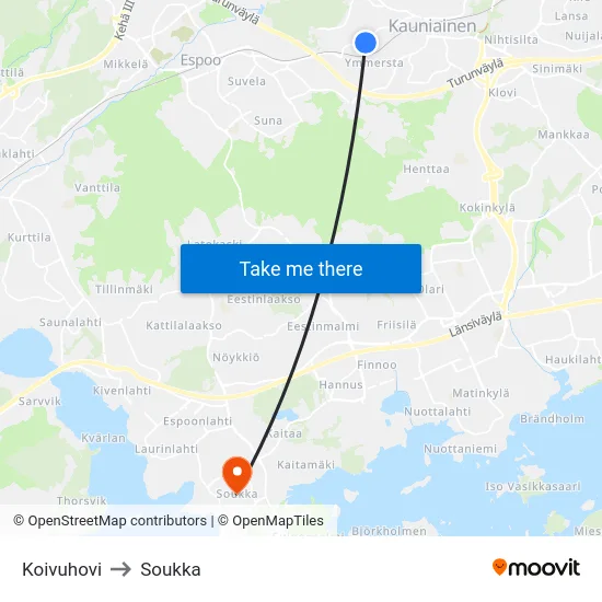 Koivuhovi to Soukka map