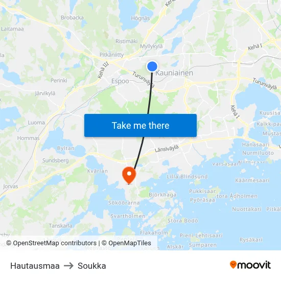 Hautausmaa to Soukka map