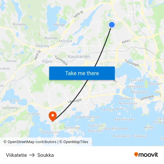 Viikatetie to Soukka map