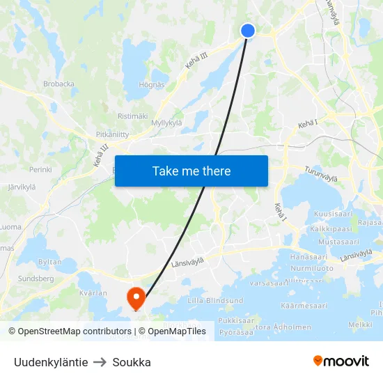 Uudenkyläntie to Soukka map