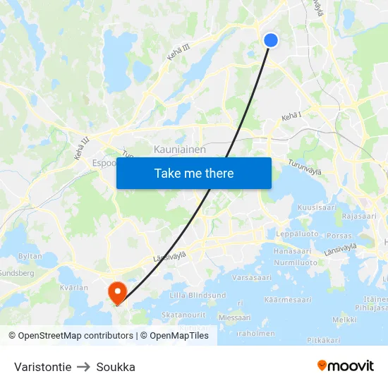 Varistontie to Soukka map