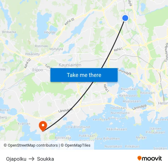 Ojapolku to Soukka map