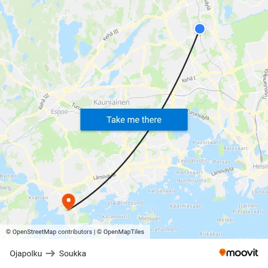 Ojapolku to Soukka map