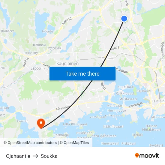 Ojahaantie to Soukka map