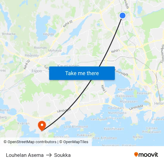 Louhela Station to Soukka map