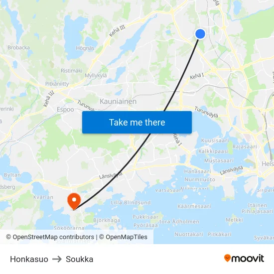 Honkasuo to Soukka map