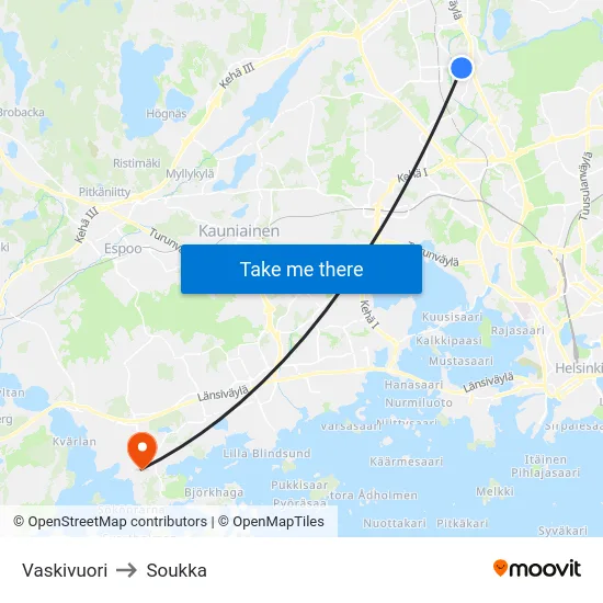 Vaskivuori to Soukka map