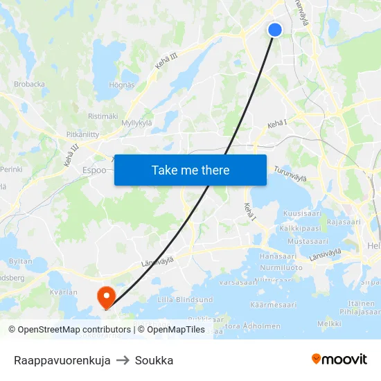 Raappavuorenkuja to Soukka map