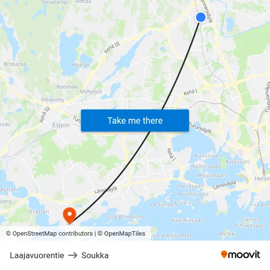 Laajavuorentie to Soukka map