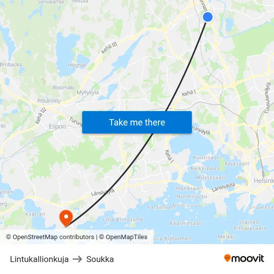 Lintukallio Alley to Soukka map