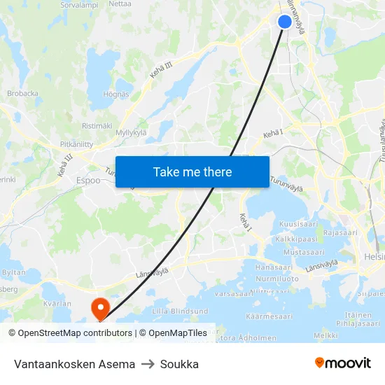 Vantaankoski Station to Soukka map