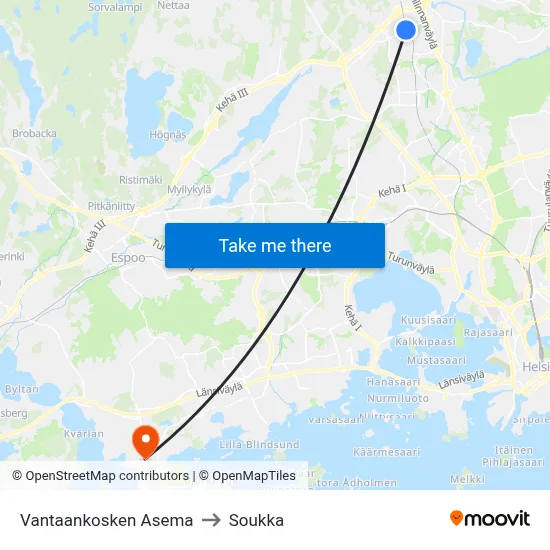 Vantaankoski Station to Soukka map