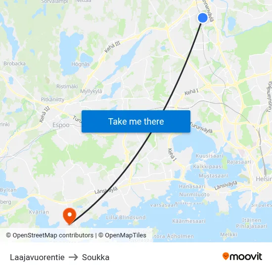 Laajavuorentie to Soukka map