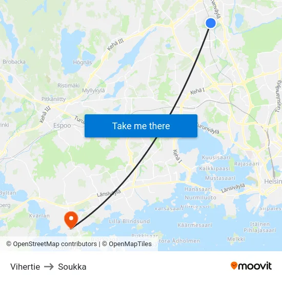 Vihertie to Soukka map