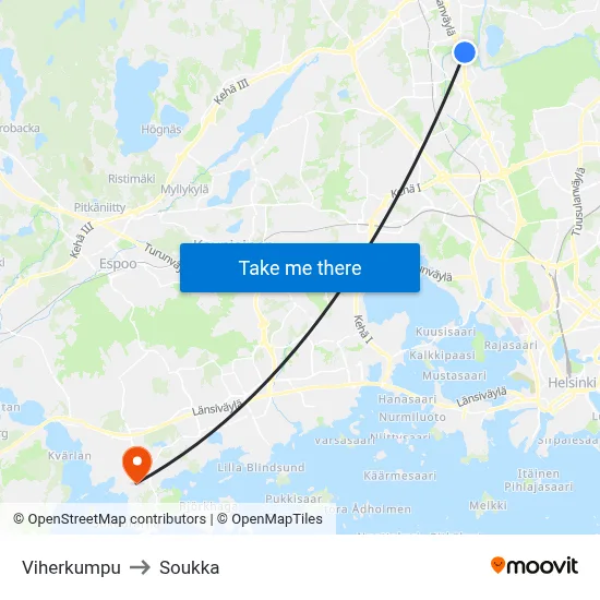 Viherkumpu to Soukka map