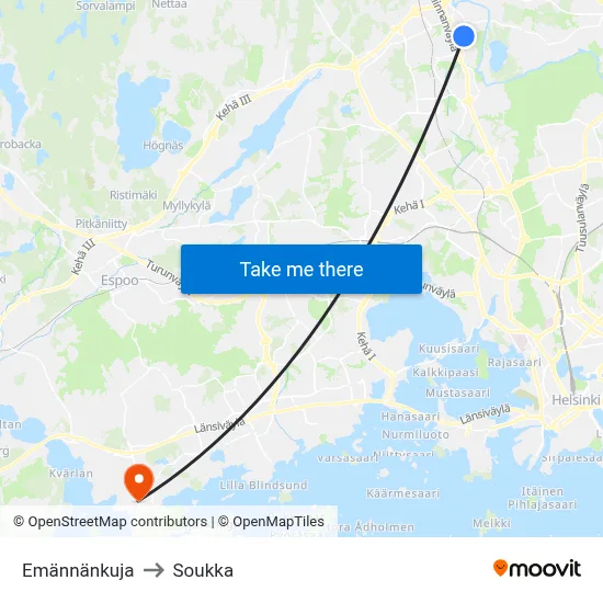 Emännänkuja to Soukka map