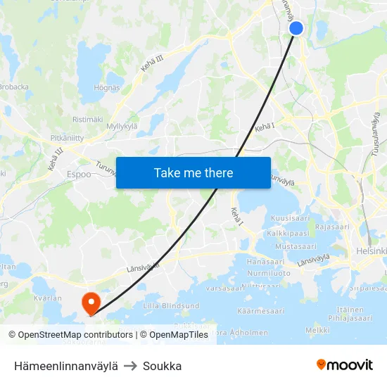 Hämeenlinnanväylä to Soukka map