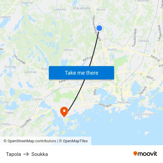 Tapola to Soukka map