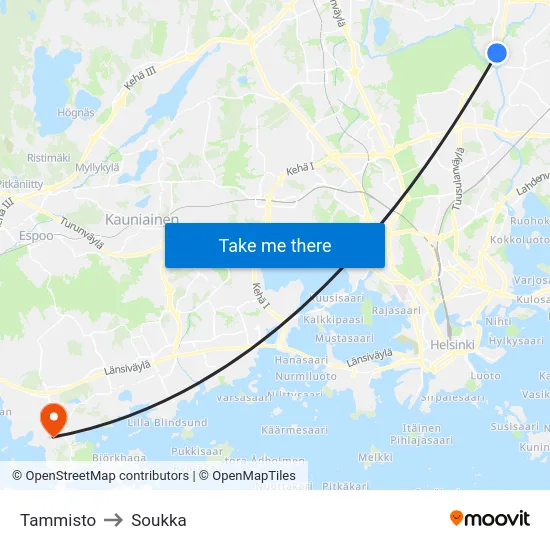 Tammisto to Soukka map