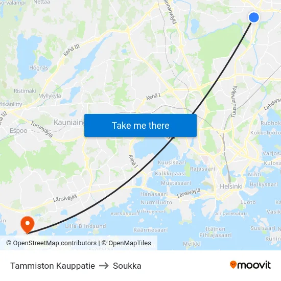 Tammiston Kauppatie to Soukka map