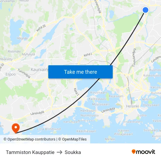 Tammiston Kauppatie to Soukka map