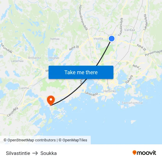 Silvastintie to Soukka map