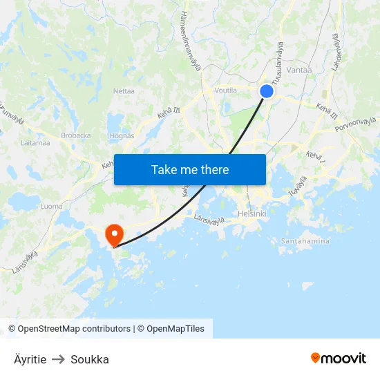 Äyritie to Soukka map