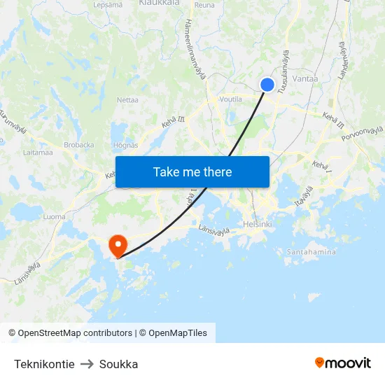 Teknikontie to Soukka map