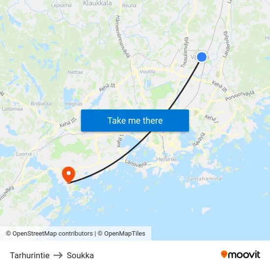 Tarhurintie to Soukka map