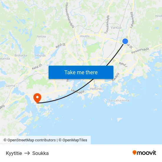 Kyytitie to Soukka map