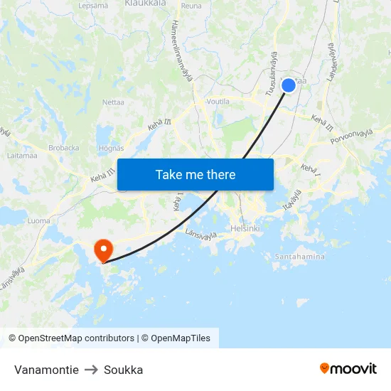 Vanamontie to Soukka map