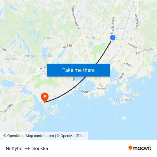 Niittytie to Soukka map