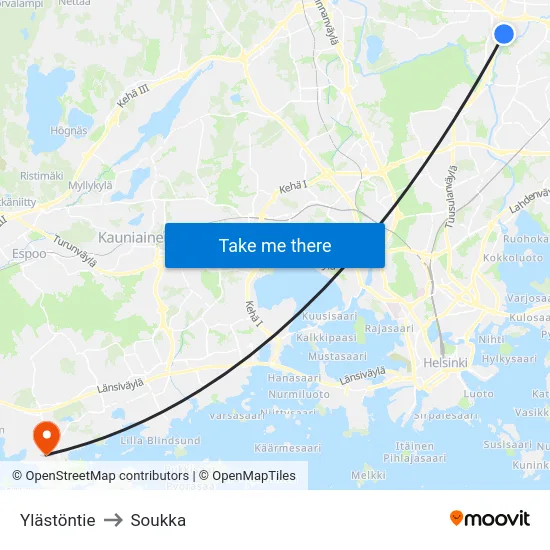 Ylästöntie to Soukka map