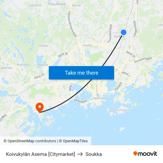 Koivukylän Asema [Citymarket] to Soukka map