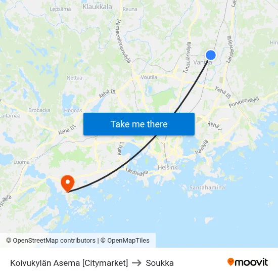 Koivukylän Asema [Citymarket] to Soukka map