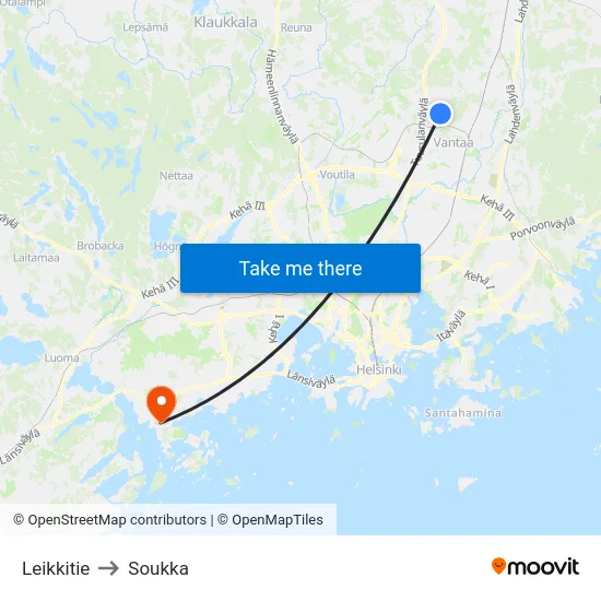 Leikkitie to Soukka map