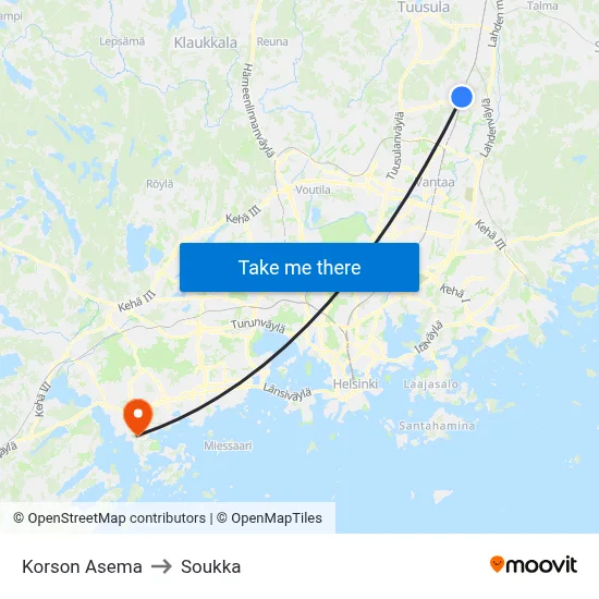 Korso Station to Soukka map