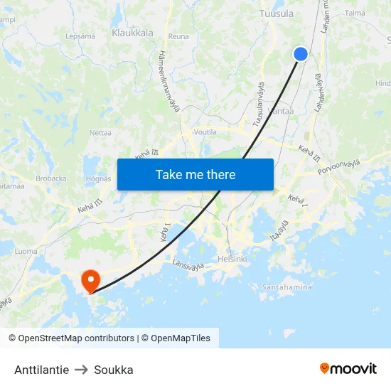 Anttilantie to Soukka map