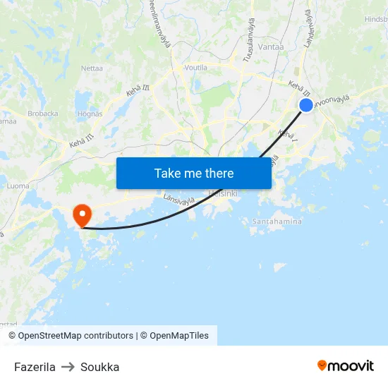Fazerila to Soukka map