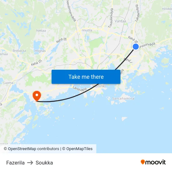 Fazerila to Soukka map