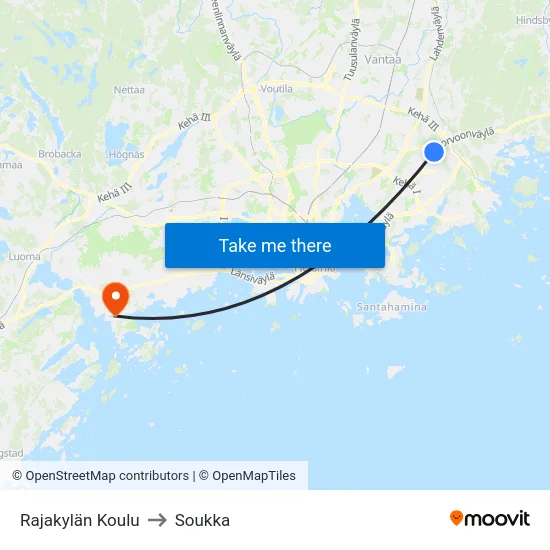 Rajakylän Koulu to Soukka map