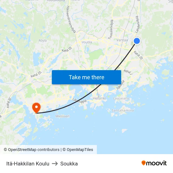 East Hakkila School to Soukka map