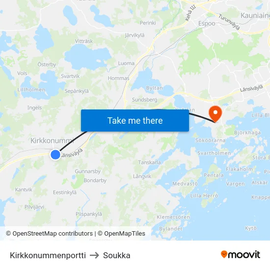 Kirkkonummenportti to Soukka map